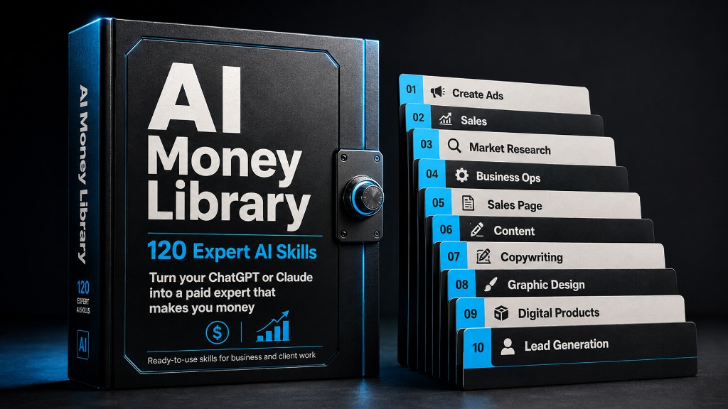 AI Money Library: 120 expert AI skills for business and client work, covering ads, sales, research, operations, and more.