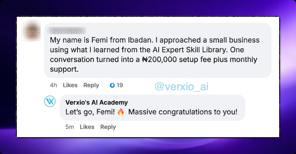 Customer chat: Femi from Ibadan closed a ₦200,000 setup fee plus monthly support.